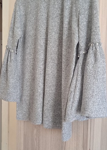 Gri Kadın İnce Örgü Düğmeli Bohem Kazak - Görsel 2