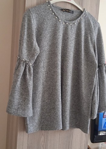 Gri Kadın İnce Örgü Düğmeli Bohem Kazak - Görsel 3