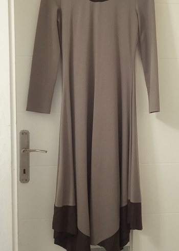 Kadın Bej Uzun Kollu Salaş Uzun Elbise - Görsel 2