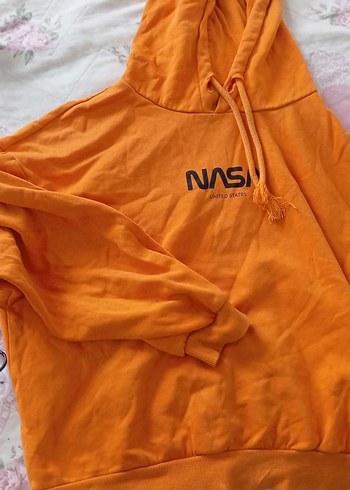Kadın Turuncu NASA Kapüşonlu Sweatshirt