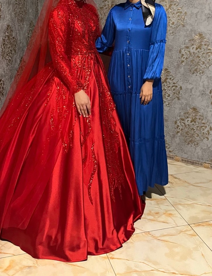 Mavi Drapeli Uzun Kadın Parti Elbisesi - Görsel 3