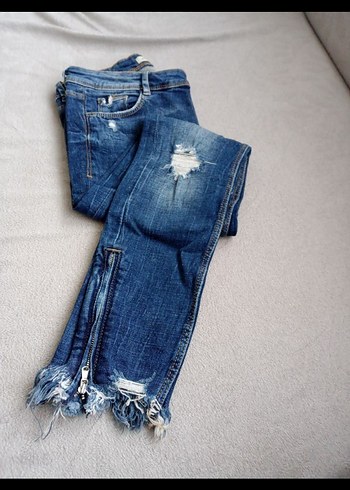 Sevenhill Fermuarlı Mavi Kadın Midi Jean