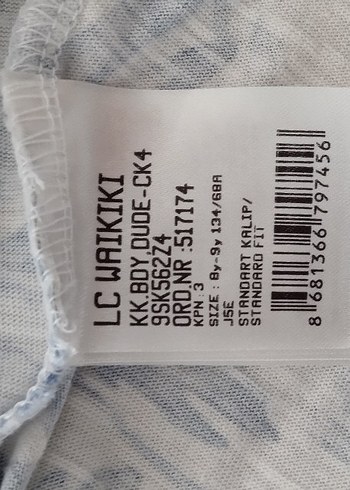 9 Yaş Beden mavi Renk Kız Çocuk Mavi Desenli Pamuklu Tişört
