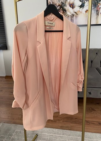 Pembe Midi Kadın Blazer Ceket