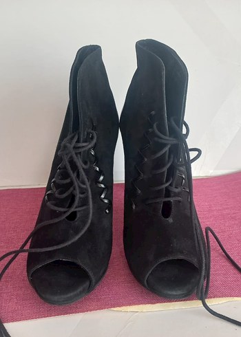 Derimod derimod Siyah Süet Bağcıklı Stiletto Bot