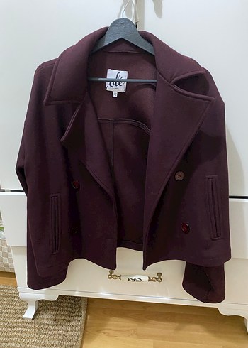 Bordo Kruvaze Yaka Düğmeli Oversize Ceket - Görsel 3