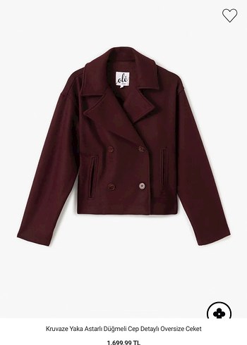 Bordo Kruvaze Yaka Düğmeli Oversize Ceket - Görsel 2