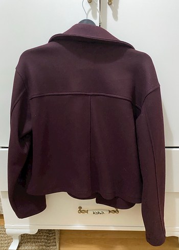 Bordo Kruvaze Yaka Düğmeli Oversize Ceket - Görsel 4