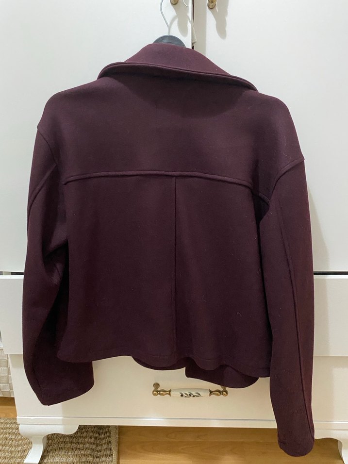 Bordo Kruvaze Yaka Düğmeli Oversize Ceket - Görsel 4