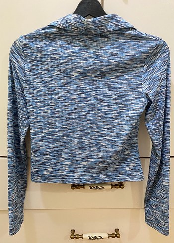 Stradivarius Düğmeli, Uzun Kollu Mavi Batik Bluz - Görsel 2