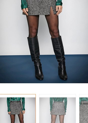 kemerli yırtmaçlı mini etek - Görsel 2