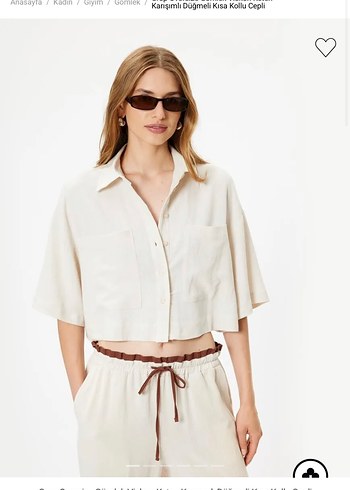 Koton Kısa Kollu Crop Keten Gömlek - Görsel 4