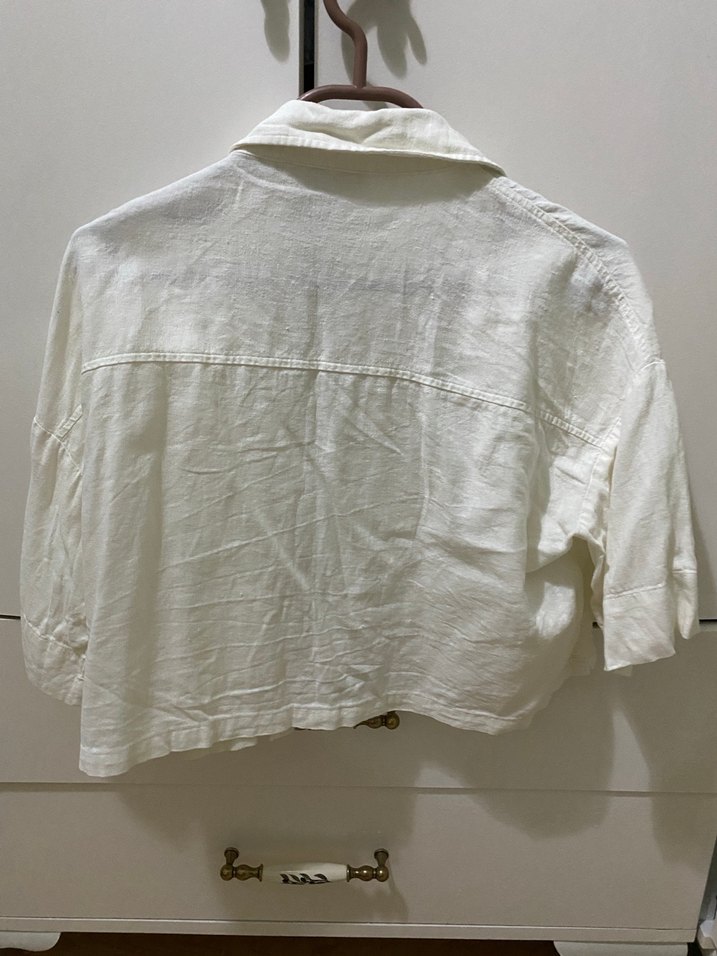 Koton Kısa Kollu Crop Keten Gömlek - Görsel 2