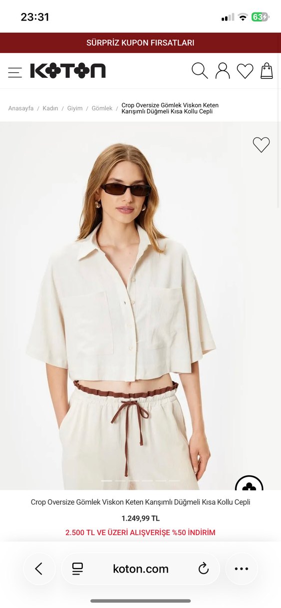 Koton Kısa Kollu Crop Keten Gömlek - Görsel 4