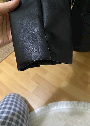 Stradivarius Siyah Oversize Deri Biker Ceket - Görsel 5