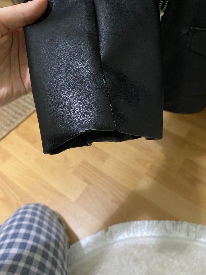 Stradivarius Siyah Oversize Deri Biker Ceket - Görsel 5