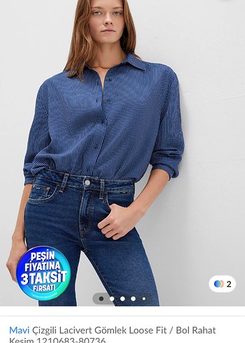 Mavi Marka Çizgili Lacivert Loose Fit Gömlek - Görsel 4