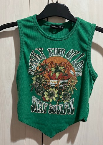 Yeşil Baskılı Mini Kadın Crop Top