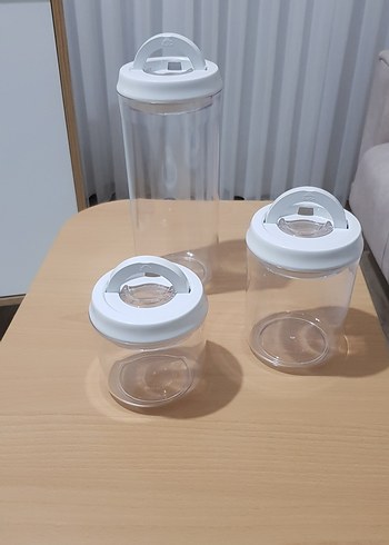 Beyaz Vakumlu Kapak Şeffaf Saklama Kavanozları 3 lü set - Görsel 5