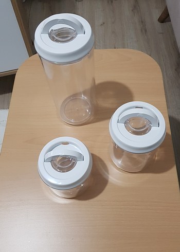 Beyaz Vakumlu Kapak Şeffaf Saklama Kavanozları 3 lü set - Görsel 4