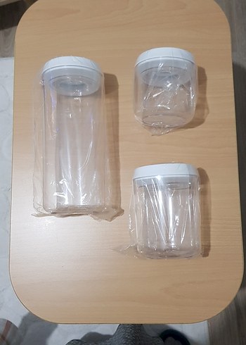 Beyaz Vakumlu Kapak Şeffaf Saklama Kavanozları 3 lü set - Görsel 3
