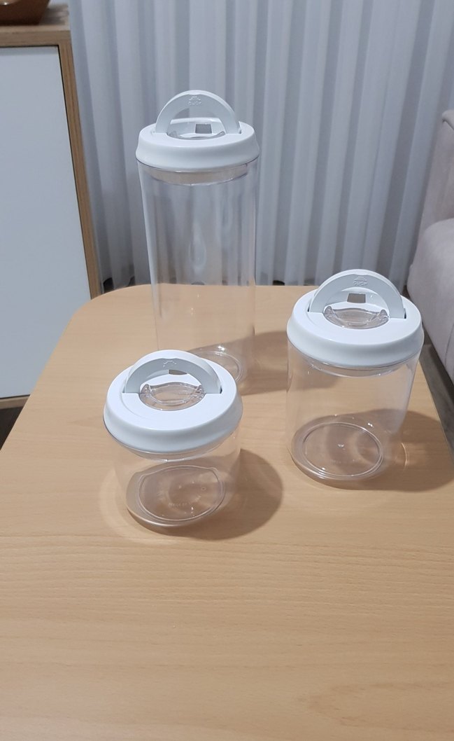 Beyaz Vakumlu Kapak Şeffaf Saklama Kavanozları 3 lü set - Görsel 5