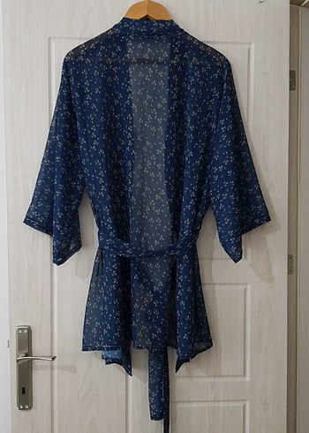 Lacivert  Bağlamalı Bohem Kimono - Görsel 4