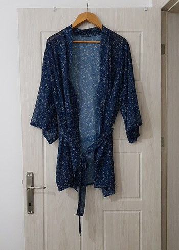 Lacivert  Bağlamalı Bohem Kimono - Görsel 2