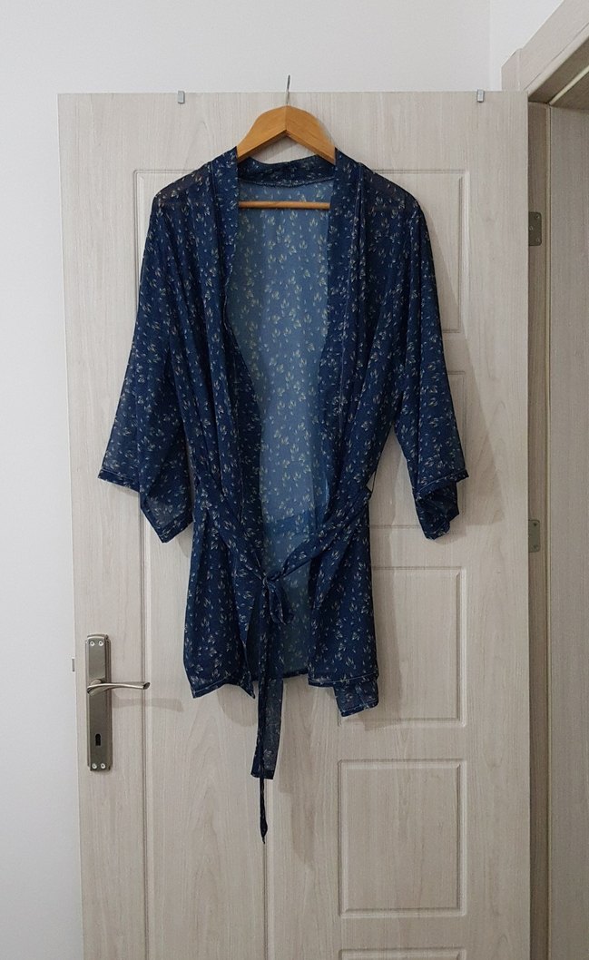 Lacivert  Bağlamalı Bohem Kimono - Görsel 2