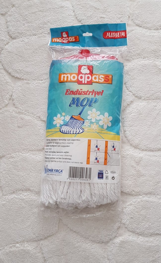 Endüstiriyel Mop Renkli Saplı Beyaz Paspas Başlığı - Görsel 3