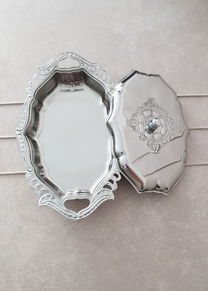 Krom paslamnaz çelik antika lokumluk şekerlik sunumluk - Görsel 2