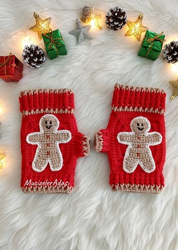 Kırmızı Örgü Parmaksız Kadın Eldiveni - Görsel 6