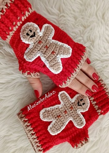 Kırmızı Örgü Parmaksız Kadın Eldiveni - Görsel 5