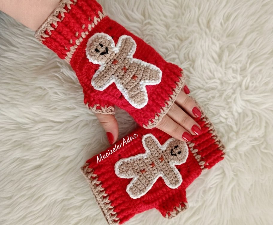 Kırmızı Örgü Parmaksız Kadın Eldiveni - Görsel 5