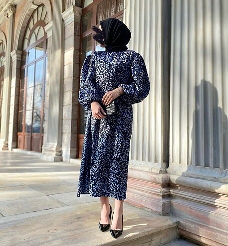 Mavi Siyah Leopar Elbise