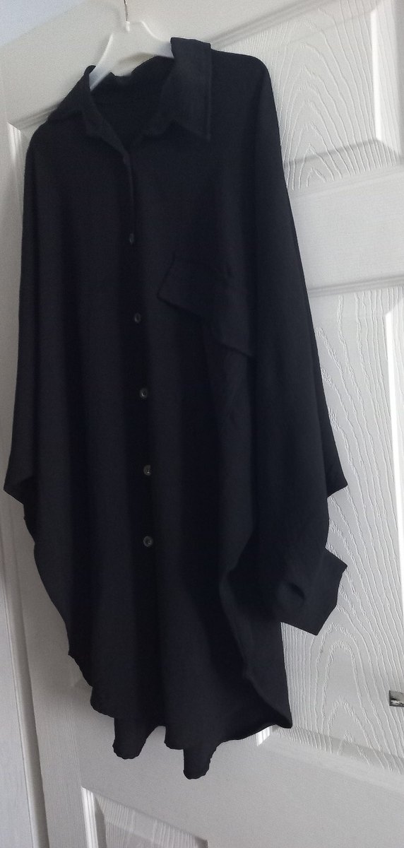 Siyah Uzun Kollu Bol Kesim Keten Gömlek - Görsel 3