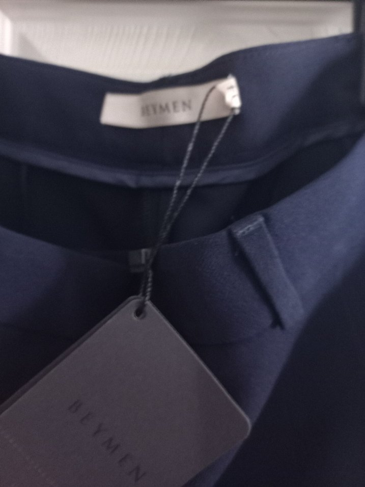 Kadın Lacivert Kemerli Kumaş Pantolon - Görsel 2