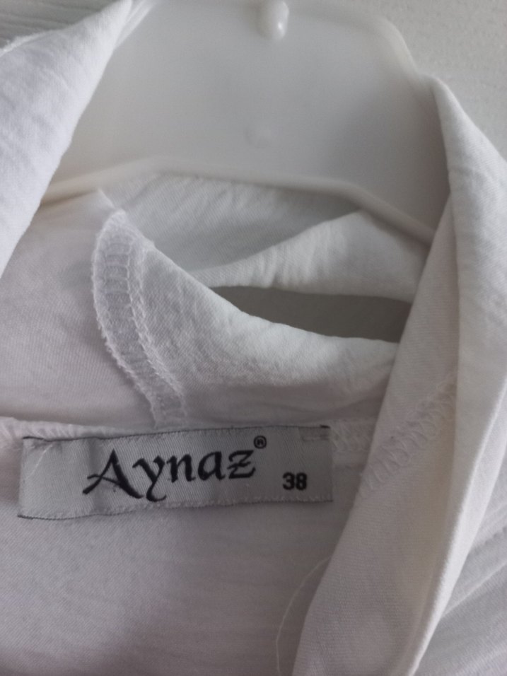 Uzun Kollu, Yüksek Yakalı Beyaz ve Pudra Renkli Tunik - Görsel 3