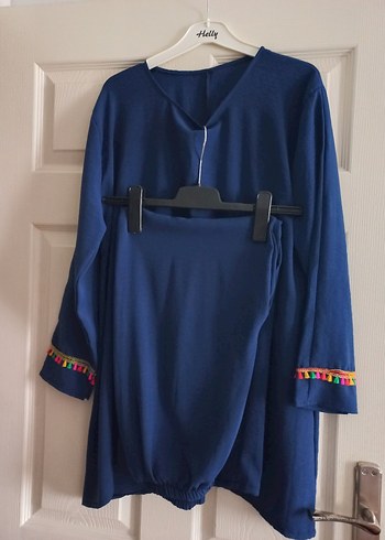 Nakış Detaylı Mavi Midi Tunik - Görsel 4