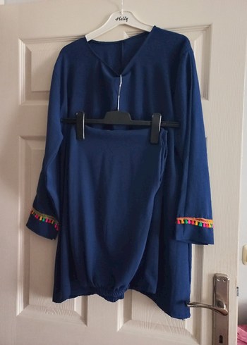 Nakış Detaylı Mavi Midi Tunik - Görsel 3