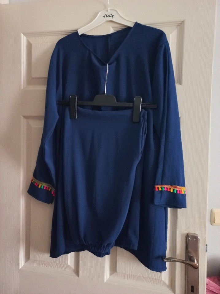 Nakış Detaylı Mavi Midi Tunik - Görsel 3