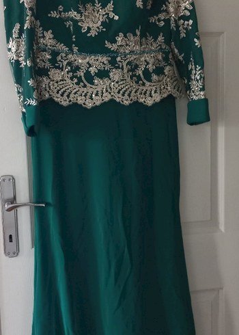 Yeşil İşlemeli Dantelli Uzun Abiye Elbise - Görsel 4