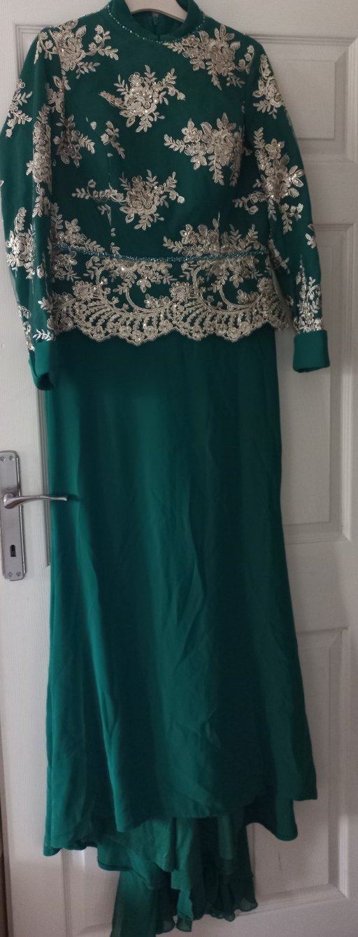 Yeşil İşlemeli Dantelli Uzun Abiye Elbise - Görsel 5