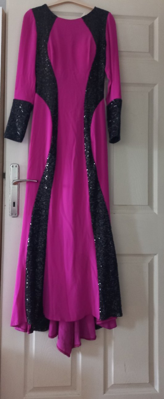 Uzun Kollu Mor Drapeli Gece Elbisesi - Görsel 4