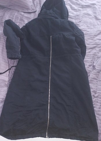 Uzun Siyah Goth Kadın Mont Kapüşonlu - Görsel 2