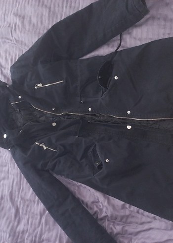 Uzun Siyah Goth Kadın Mont Kapüşonlu - Görsel 4