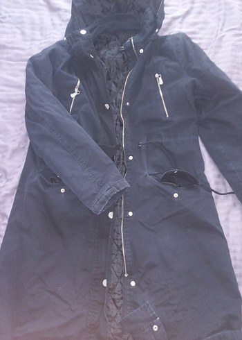 Uzun Siyah Goth Kadın Mont Kapüşonlu - Görsel 5