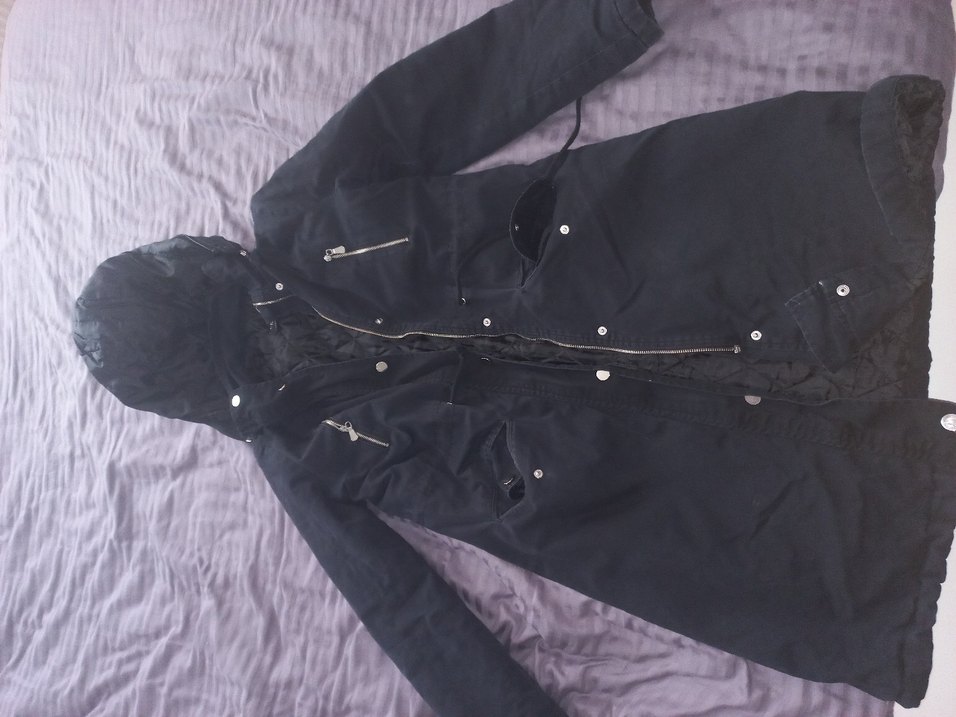 Uzun Siyah Goth Kadın Mont Kapüşonlu - Görsel 4