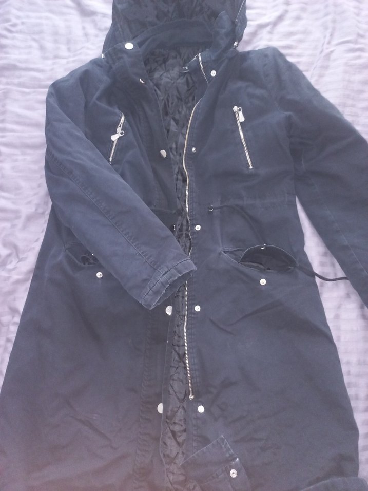 Uzun Siyah Goth Kadın Mont Kapüşonlu - Görsel 5