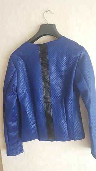 Koton S beden sax mavi sırt kısmı deri şerit ceket